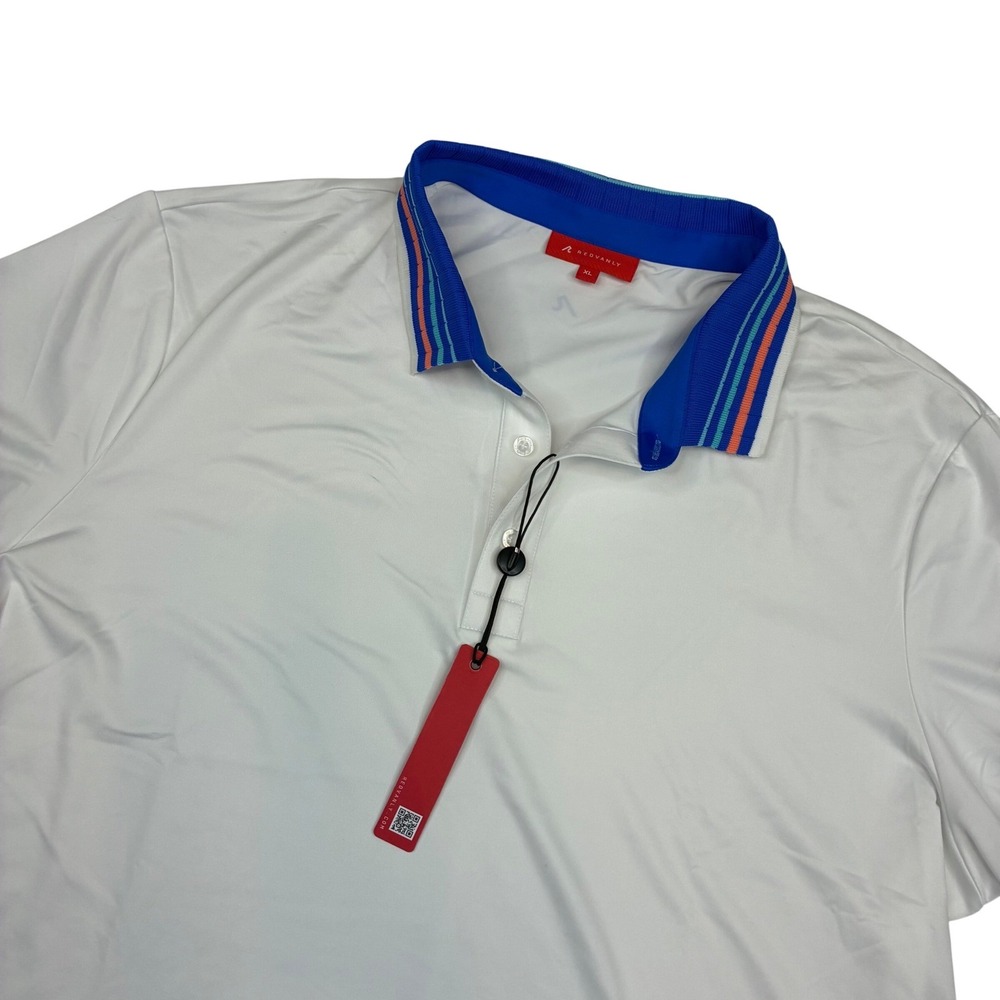 Redvanly Mael Polo Mens XL Bright‎ White Striped Collar Performance Golf New